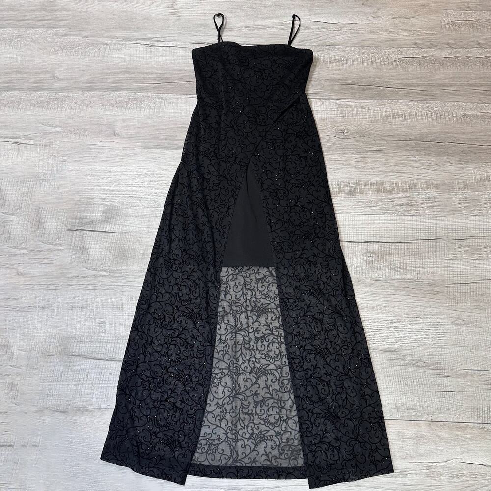 Next Up Black Formal Sparkle/Glitter Overlay Maxi Women's S Black Lace Wrap Slit